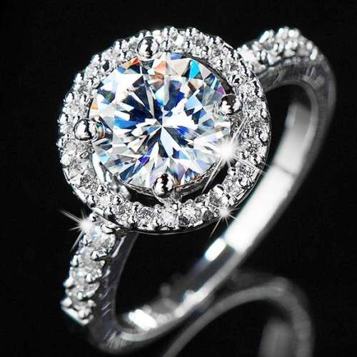 Round Halo 1.30ct Cr.Diamond Floating Shank Engagement Ring. Size 6.75 / N+/ 17.3mm