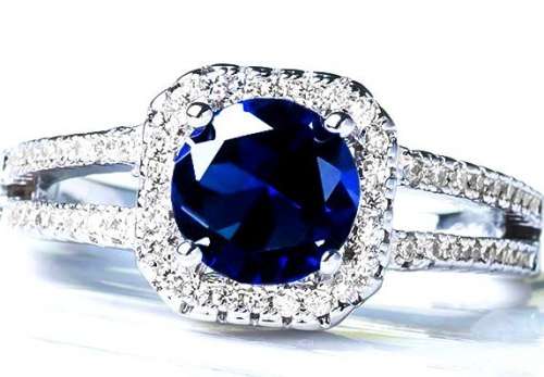 1.5ct Cr.Sapphire & CZ Round Halo Split Band Engagement Ring. Size 7 ~ N1/2 ~ 17.4mm