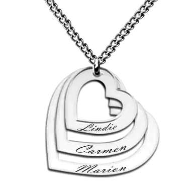 Personalised Necklace | Three Hearts | Free Engraving
