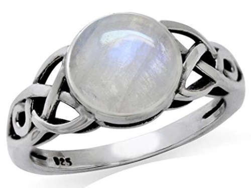 Natural Moonstone 8MM 925 Sterling Silver Triquetra Celtic Knot Ring. Size 5 - 13