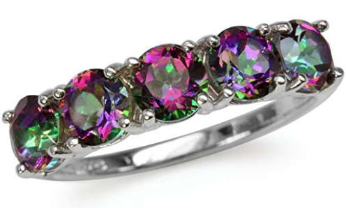 3.8ct. 5-Stone Genuine Mystic Fire Topaz 925 Sterling Silver Ring . Size 7 - 12