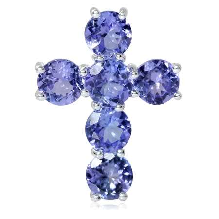 2.94ct. Genuine Tanzanite Gemstone 925 Sterling Silver Cross Pendant