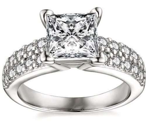 IN STOCK NOW! 2.10ct Cr.Diamond Princess Cut & Pave Engagement Ring. Size 7 / N+