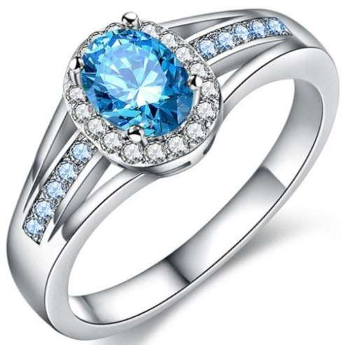 Sparkling Cr.Diamond & Sky Blue Engagement Ring. Size 5 to 12