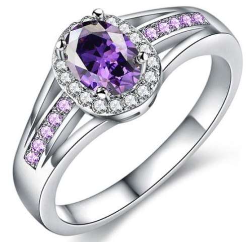 Sparkling Cr.Diamond & Purple Engagement Ring. Size 5 to 12