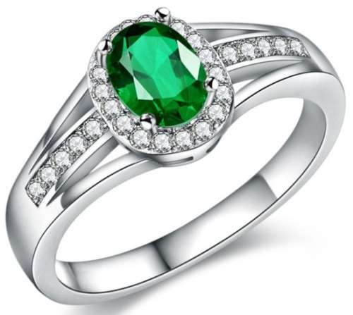 Sparkling Cr.Diamond & Green Engagement Ring. Size 5 to 12