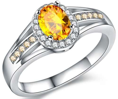Sparkling Cr.Diamond & Yellow Engagement Ring. Size 5 to 12