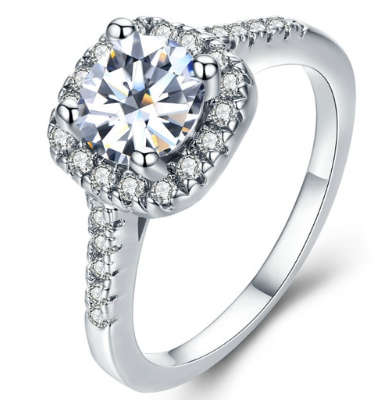 ROUND HALO Sparkling Cr.Diamond Engagement Ring. Size 8 / P+ / 18mm