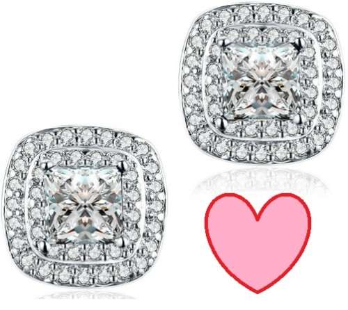 PRINCESS HALO 1.25ct Cr.Diamond Sparkling Halo Earrings