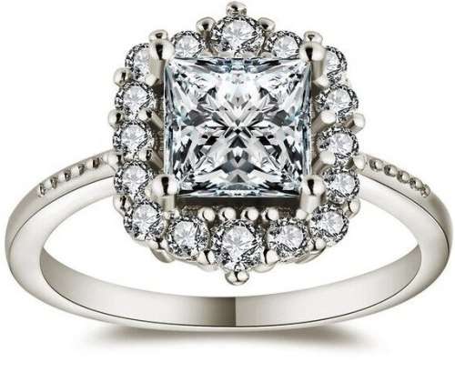 PRINCESS HALO Sparkling Cr.Diamond Engagement Ring. Size 12 / X+ / 21.4mm
