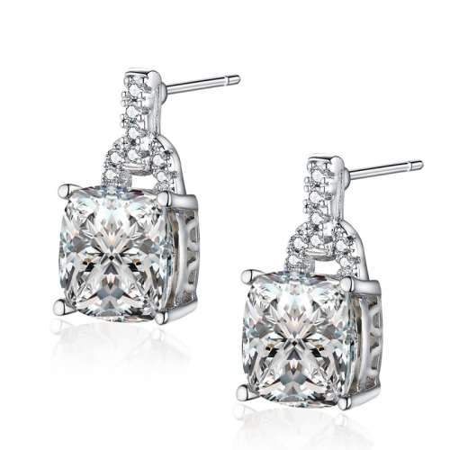 Sparkling White Cushion Cut 1.96ct Cr.Diamond Sparkling Drop Earrings