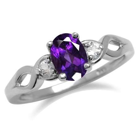 Genuine 925 Sterling Silver Ring - 0.87ct Genuine African Amethyst & White Topaz - Size 8 / Q