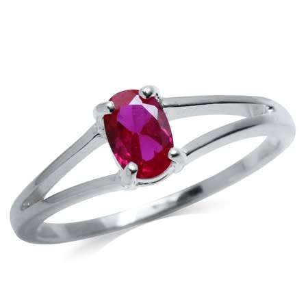 Genuine 925 Sterling Silver Ring - 0.56ct Pink Simulated Ruby Solitaire - Size 5 / K