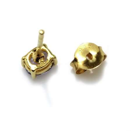 Natural 0.7ct Tanzanite & 14kt Yellow Gold Vermeil & Sterling Silver Stud Earrings - Authentic