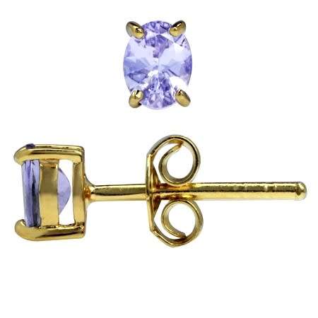 Natural 0.7ct Tanzanite & 14kt Yellow Gold Vermeil & Sterling Silver Stud Earrings - Authentic
