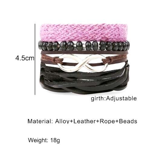 Leather Infinity SET OF 4 BRACELETS - DARK ROYAL PURPLE (not pink)