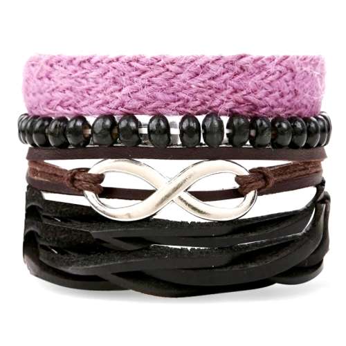 Leather Infinity SET OF 4 BRACELETS - DARK ROYAL PURPLE (not pink)