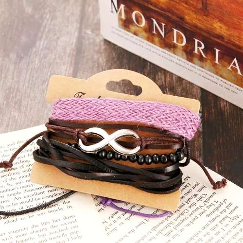 Leather Infinity SET OF 4 BRACELETS - DARK ROYAL PURPLE (not pink)