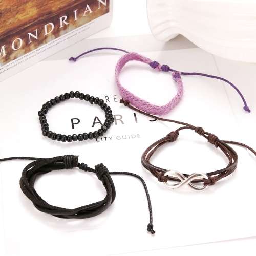 Leather Infinity SET OF 4 BRACELETS - DARK ROYAL PURPLE (not pink)