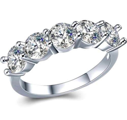 Sparkling White 2.50ct Engagement Ring, 5-stone Design. Size 5 / J-K