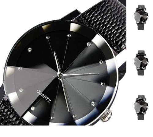 Black Quartz Ladies Leatherette Watch with Sparkling Crystals