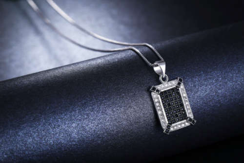 Extraordinary Black and White Cr.Diamonds Pendant and Chain Necklace