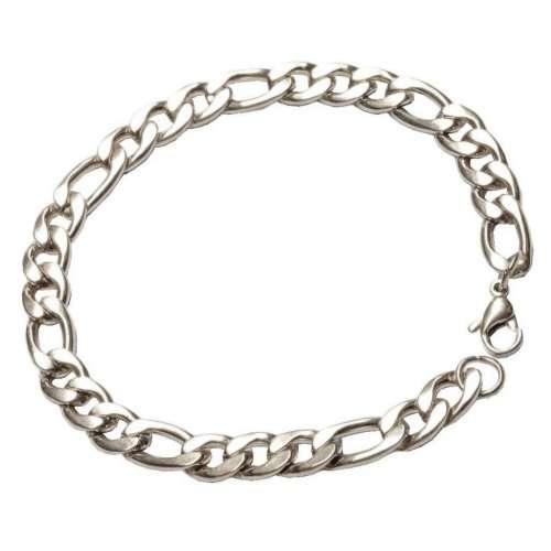 7mm Figaro Link 316L Solid Stainless Steel Bracelet Wrist Chain - 22cm