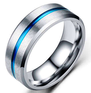 Dark Blue Line Inlay Wedding Band Ring, Genuine Stainless Steel. Size 10 | T/U
