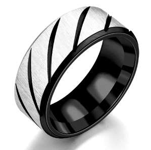 Black Grooved Brushed Steel Wedding Band Ring, Genuine Stainless Steel. Size 10 | T/U