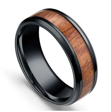Wood Design Black Wedding Band Ring, Genuine Stainless Steel. Size 12 | X/Y