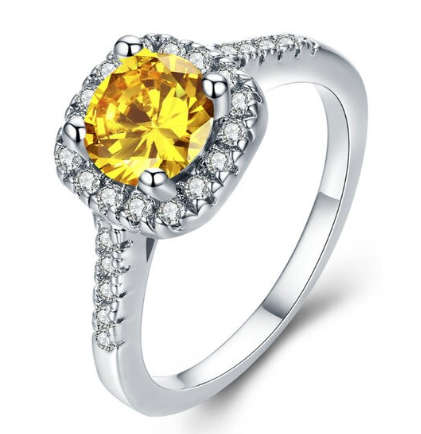 Beautiful! Yellow 1.30ct Cr.Diamond Engagement Ring, Halo. Size 6 / L-M