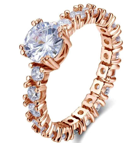 3.53ct Solitaire & Accents Engagement Ring Rose Gold Tone. Size 5 | K