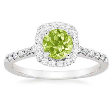 Yellow-Green 1.30ct Cr.Peridot Round Halo Ring. Size 8 | P-Q | 18mm
