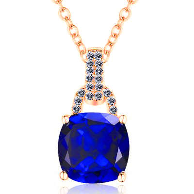 5.09ct Sapphire Blue Cushion Cut Rose Gold GP Necklace