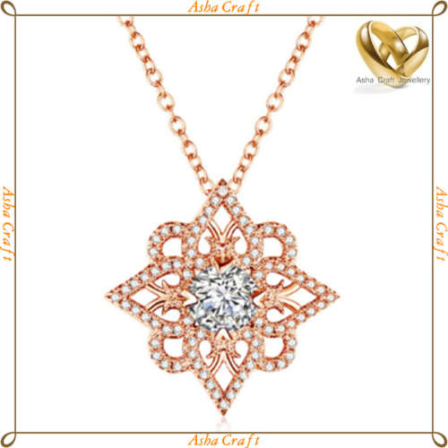 2.01ct Cr.Diamond Flower Pave Filigree Rose Gold GP Necklace