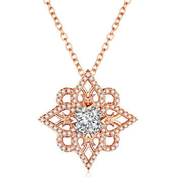 2.01ct Cr.Diamond Flower Pave Filigree Rose Gold GP Necklace