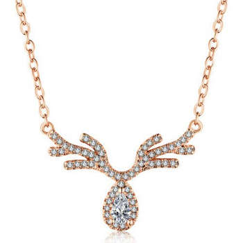 0.79ct Cr.Diamond Pear Halo Pave Rose Gold GP Necklace