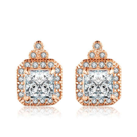 BRAND NEW! Cubic Zirconia Rose Gold GP Stud Earrings