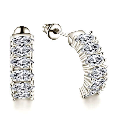 BRAND NEW! Cubic Zirconia White Gold GP Curved Bar Earrings