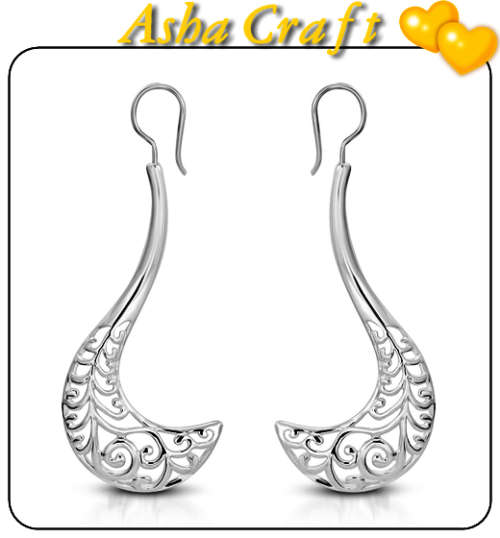 66mm Extra Large Filigree Hook Earrings in Silvertone