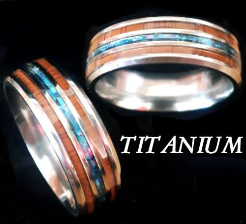 ASHA CRAFT - TITANIUM Mens Wood+Shell Wedding Band. Size 12 | X-