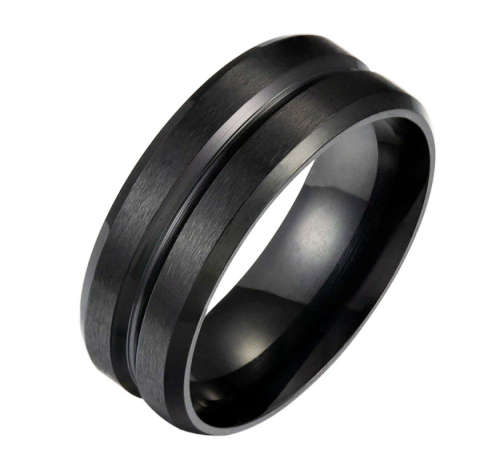 Mens Matte Black Grooved Comfort Wedding Band. Ring Size 12