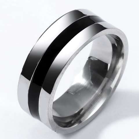ASHA CRAFT - TITANIUM Mens Black Line Wedding Band. Size 11 | V-W