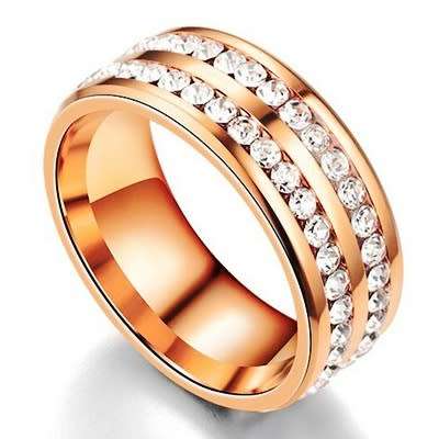 Rosegold Stainless Steel Double Eternity CZ Ring. Size 10