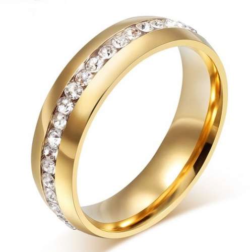 Yellow Gold Stainless Steel Eternity CZ Band. Ring Size 12