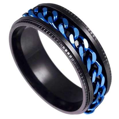 Mens Blue Black Stainless Steel Wedding Band. Ring Size 10