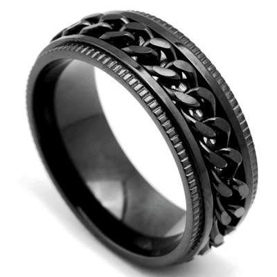 SUPER SALE! Mens Stainless Steel Black Wedding Band. Ring Size 9