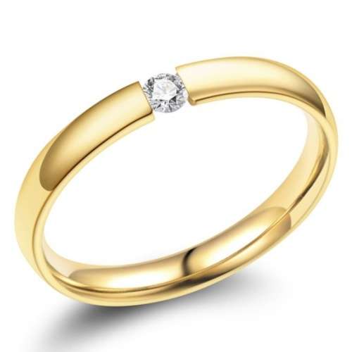 Sparkling 0.10ct Cr.Diamond Gold Steel Engagement Ring. Size 6,7,8,9,10