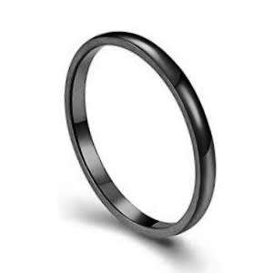 SUPER SALE! 2mm Thin Black Stainless Steel Plain Band. Ring Size 7