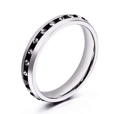 Black and White Eternity CZ Channel Ring Stainless Steel Band. Size 7